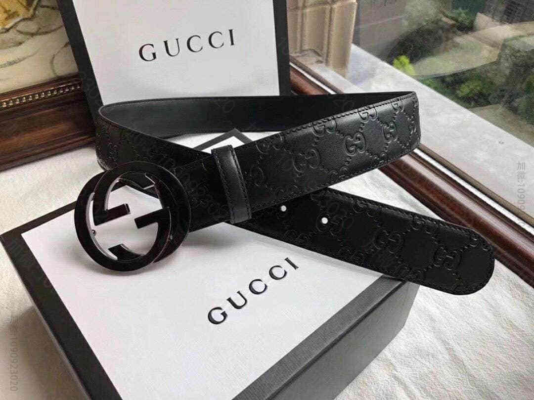 古弛意大利制造经典双G压花进口牛皮腰带皮带宽度:38mm