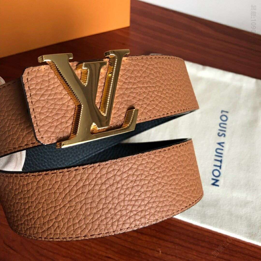LV Tilt 新款字母条纹斜边金属挂扣双面腰带海军蓝[/啤酒]红，经典黑/土黄40MM 