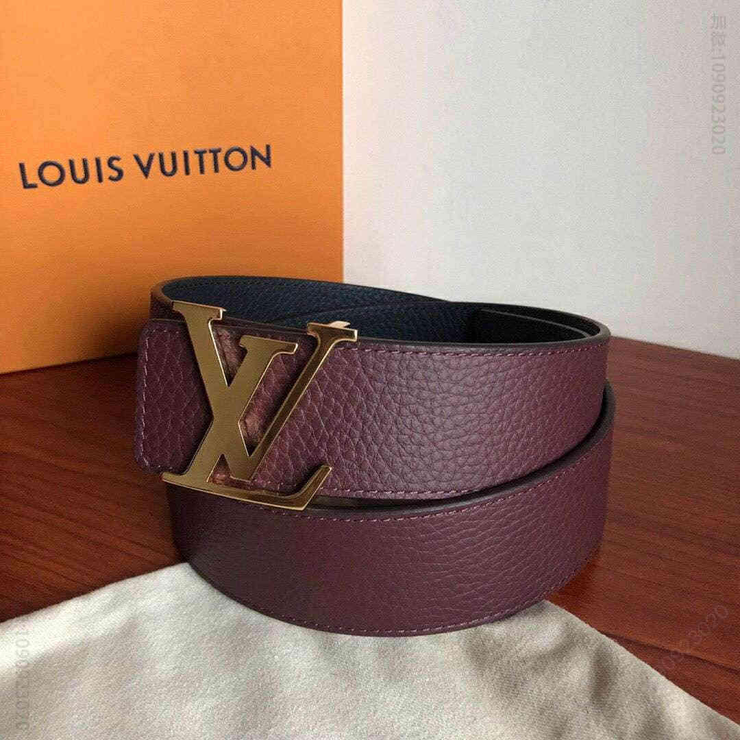 LOUIS VUITTON路易威登专柜挂扣款双面荔枝荔枝黑色/土黄男士腰带