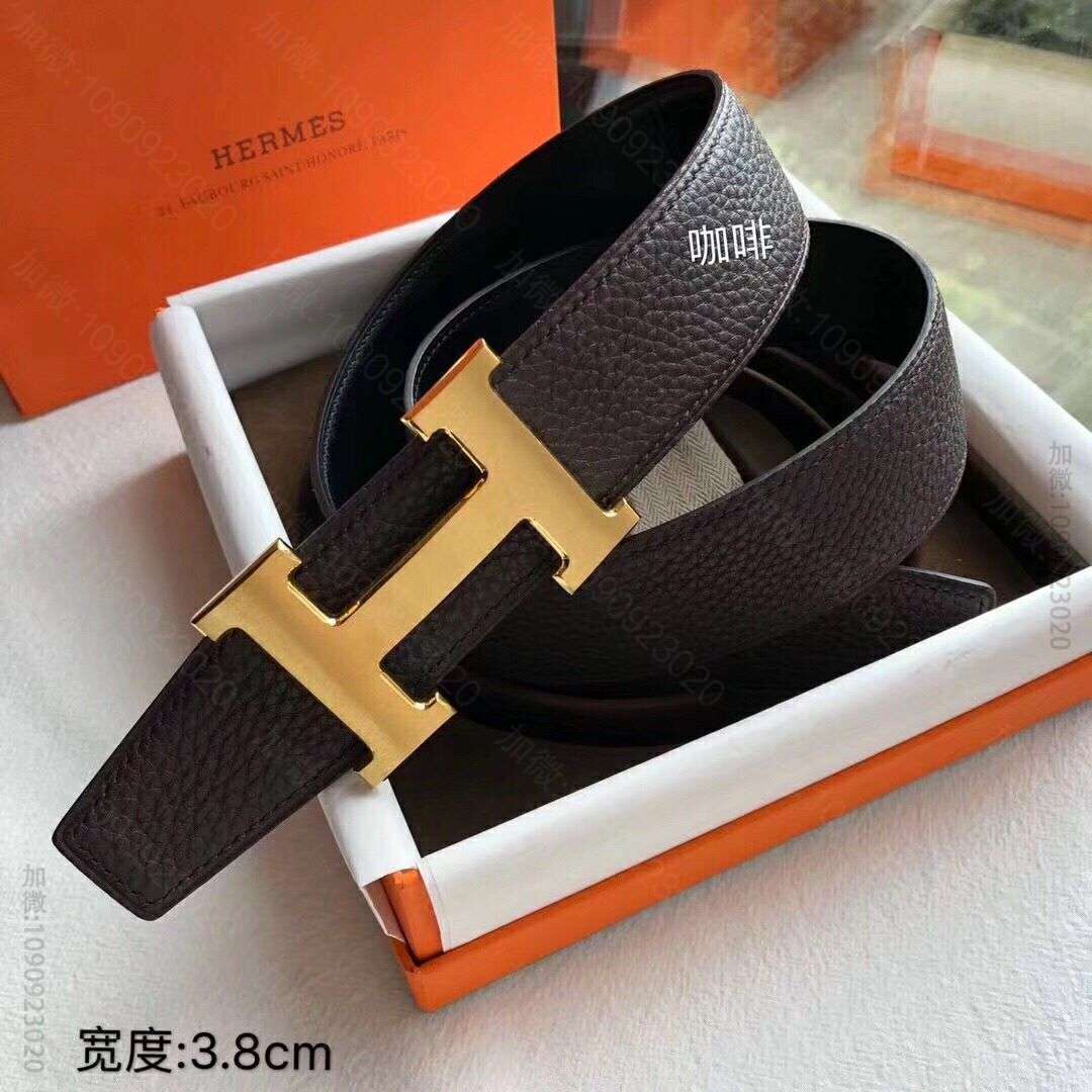 Hermes爱马仕 专柜最新底皮皮质，搭配H金色/银色金属焊点扣男士双面皮腰...