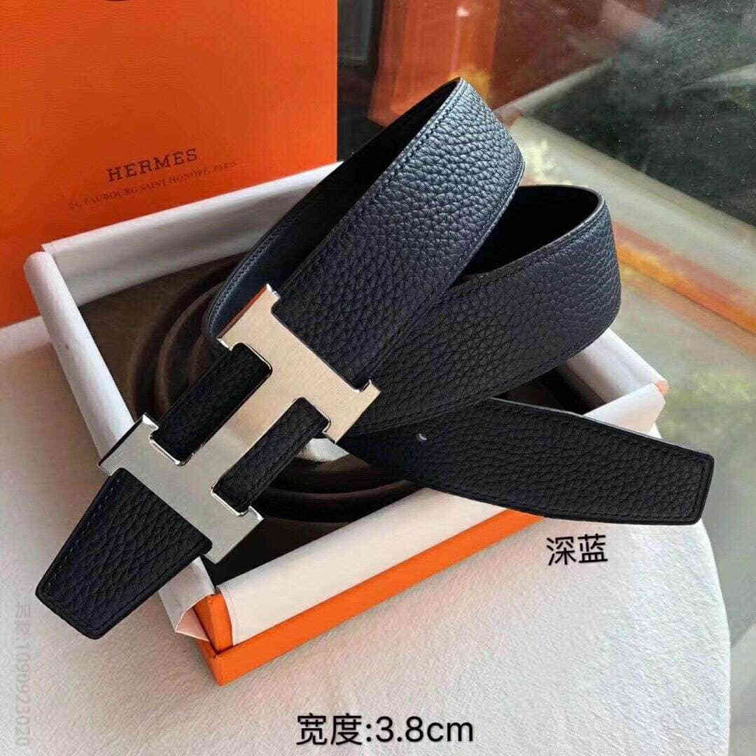 Hermes爱马仕 专柜最新底皮皮质，搭配H金色/银色金属焊点扣男士双面皮腰带38mm