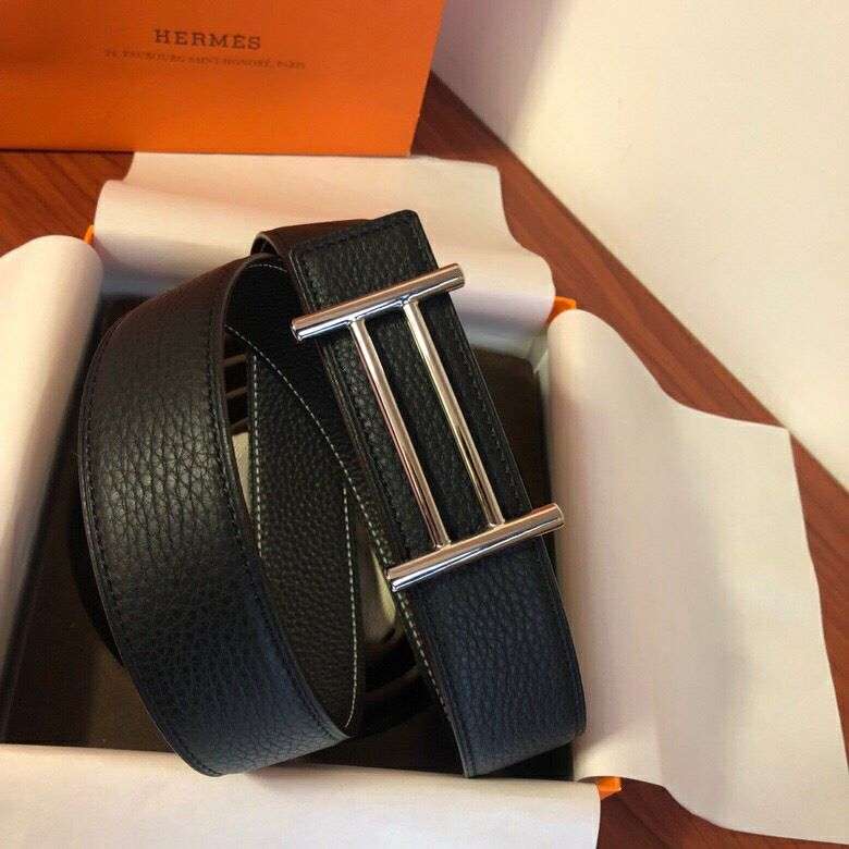 Hermes男款3.8CM精钢原版扣头搭配双面荔枝原版腰带