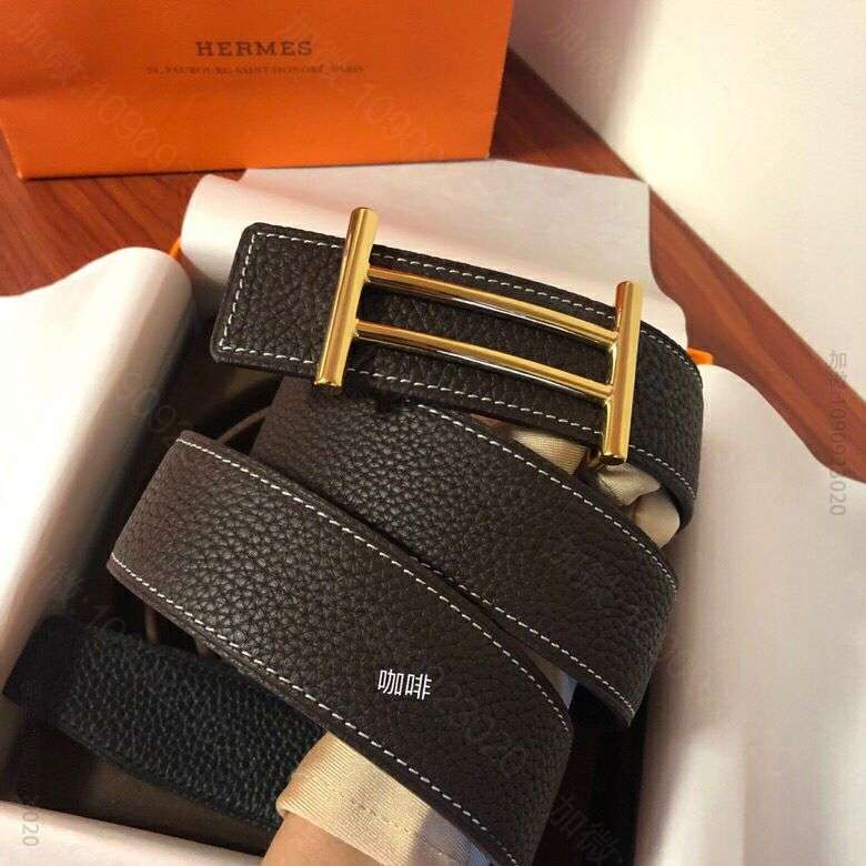 Hermes男款3.8CM精钢原版扣头搭配双面荔枝原版腰带