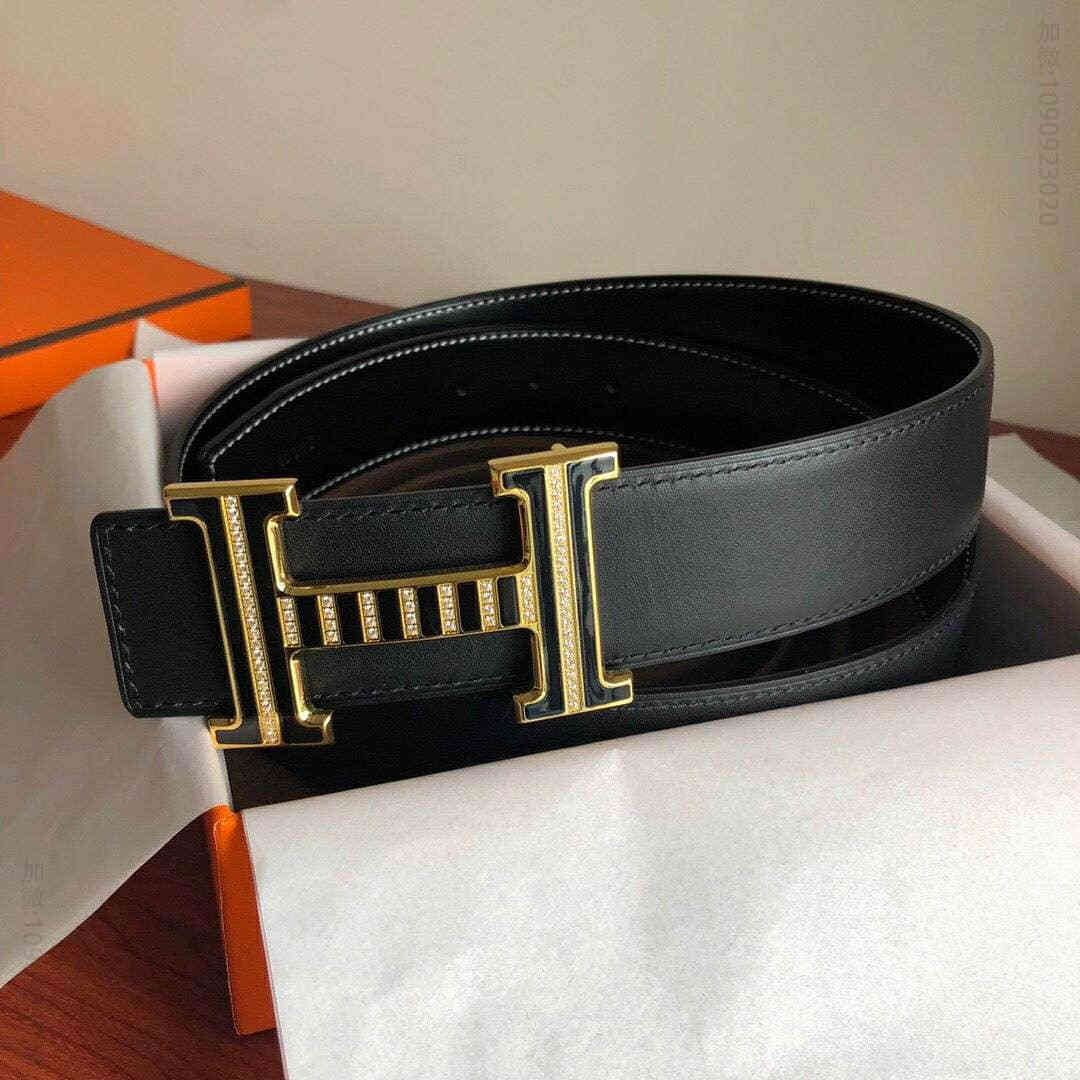 Hermes爱马仕 精钢滴胶镶嵌钻扣搭配进口牛皮腰带3.8CM