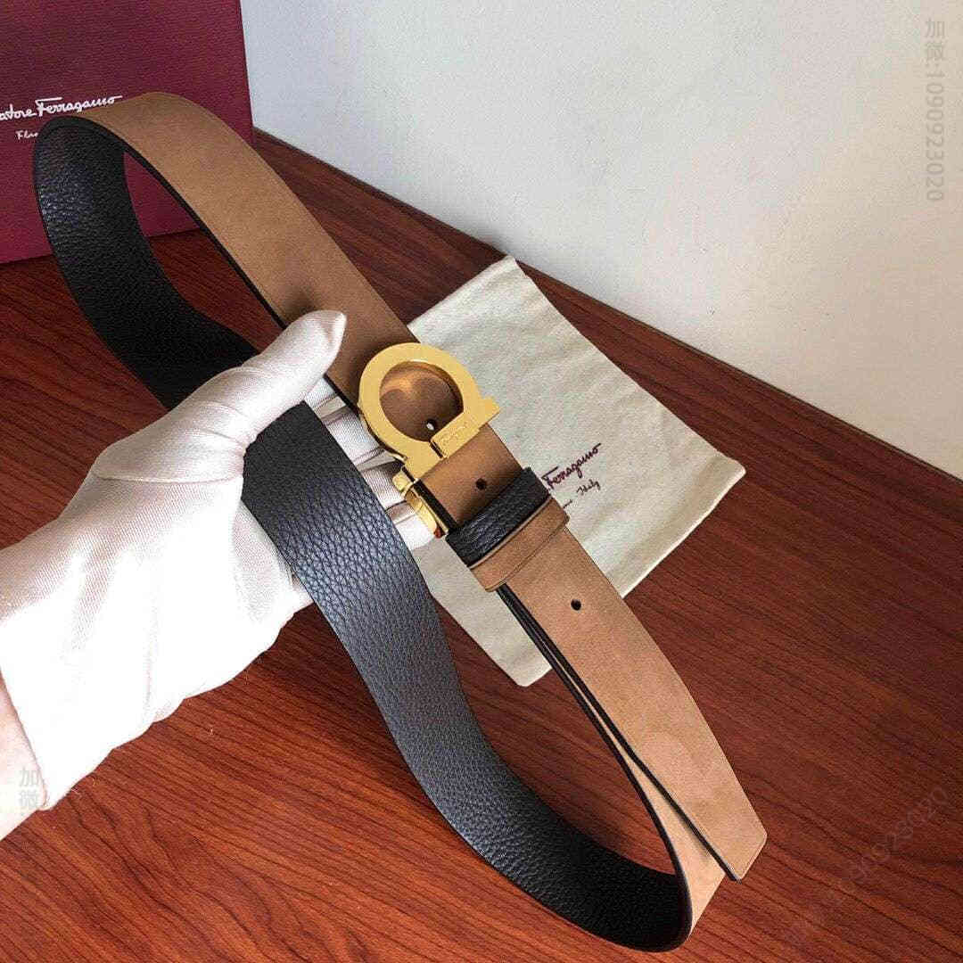 SalvatoreFerragamo菲拉格慕男士3.5cm专柜旋转金属夹扣，进口头层牛皮甩纹绒面内衬腰带，可剪裁