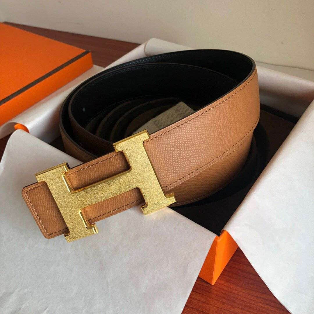 Hermes /爱马仕 精钢滚砂金属挂扣搭配手掌纹原版腰带3.8CM