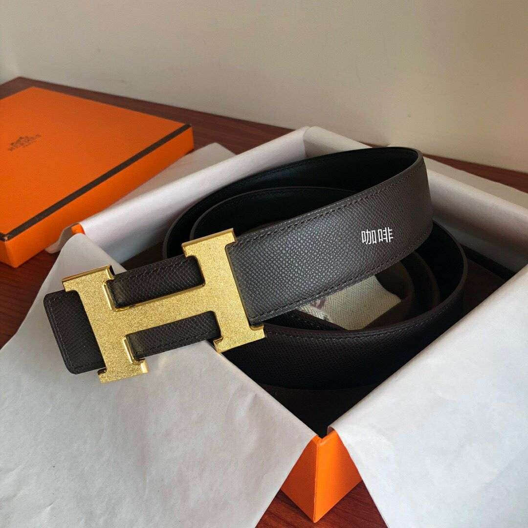 Hermes /爱马仕 精钢滚砂金属挂扣搭配手掌纹原版腰带3.8CM