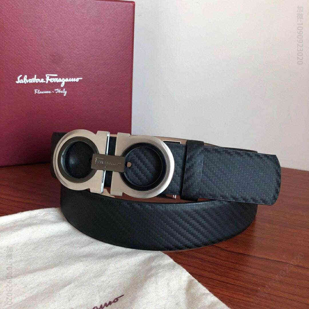 SalvatoreFerragamo菲拉格慕男士3.5CM精钢间色双圈金属夹扣，头层牛皮腰带，可剪裁