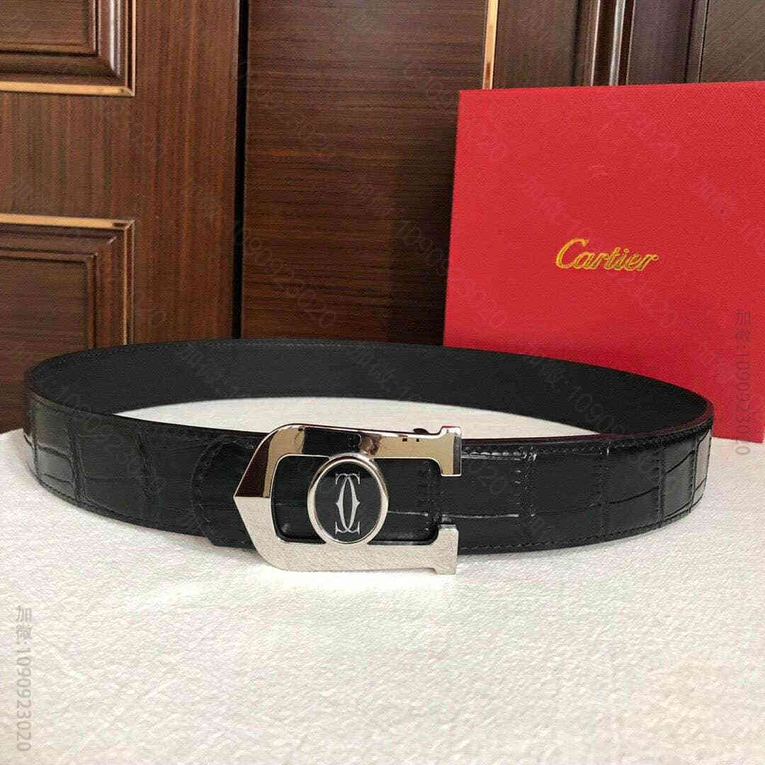 Cartier卡地亚精钢滴胶金属扣头层牛皮精仿鳄鱼皮腰带3.5cm