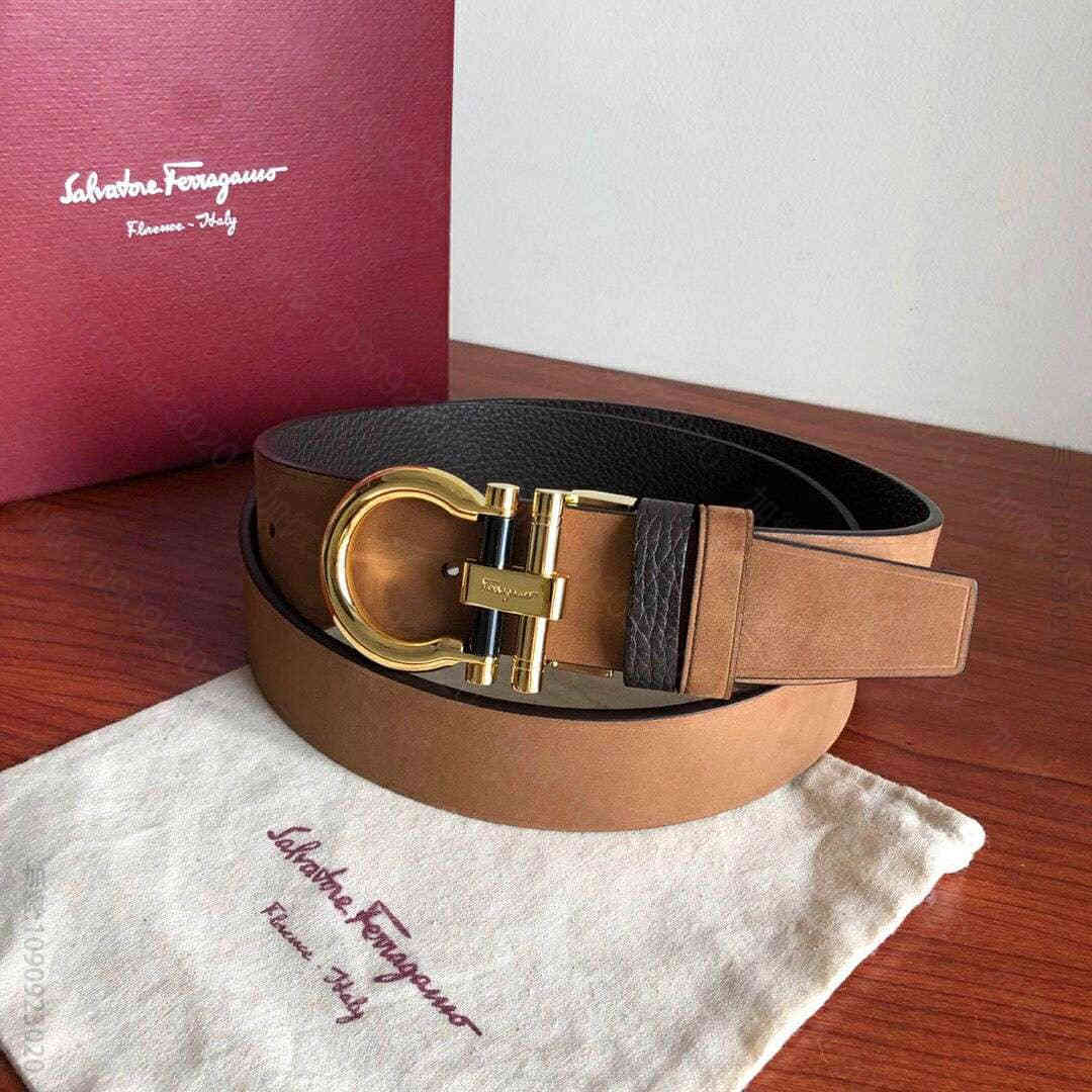 SalvatoreFerragamo菲拉格慕男士3.5cm精致半圆金属夹扣腰...