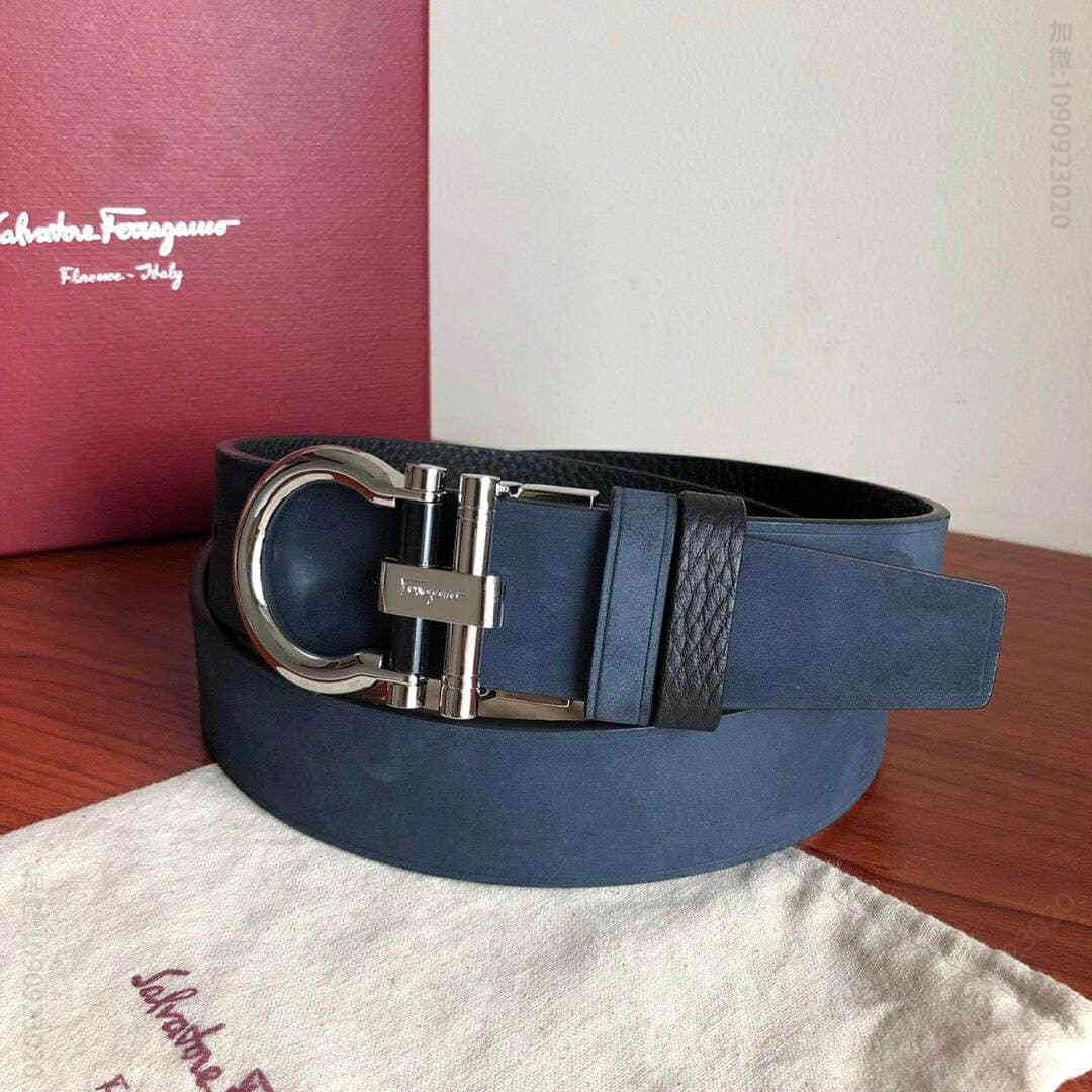 SalvatoreFerragamo菲拉格慕男士3.5cm精致半圆金属夹扣腰带