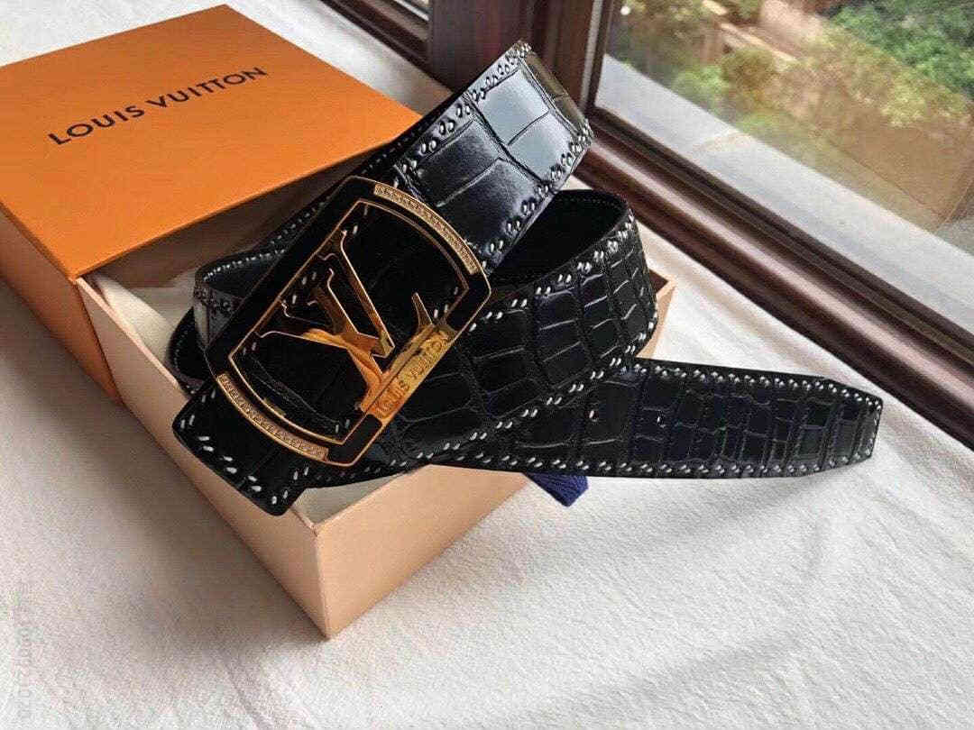 LOUIS VUITTON路易威登 进口牛皮压印鳄鱼纹理手工腰带3.8cm