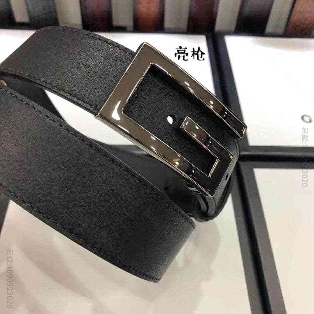 男女同款全皮黑色金扣银扣枪扣GG腰带3.5cm