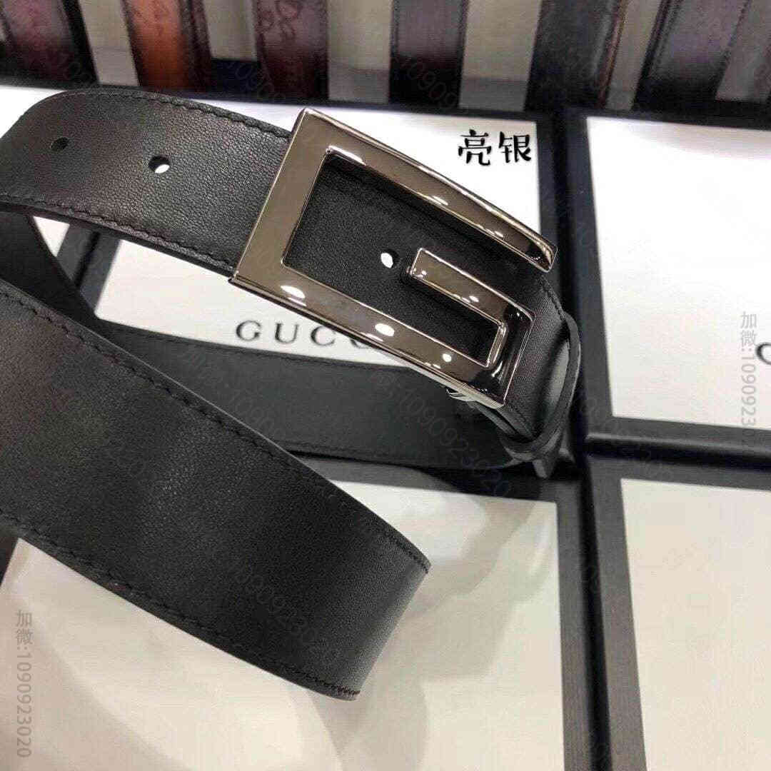 男女同款全皮黑色金扣银扣枪扣GG腰带3.5cm