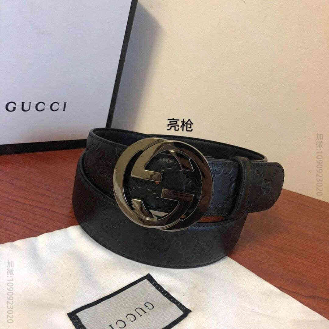 古弛意大利制造经典双G压花进口牛皮腰带皮带宽度:38mm