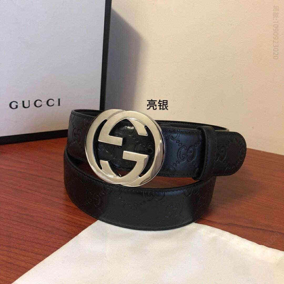 古弛意大利制造经典双G压花进口牛皮腰带皮带宽度:38mm