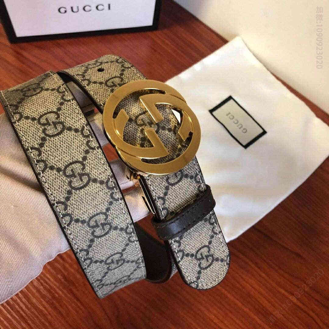 双G旋转金属扣，黑棕色牛皮双面可用35mm腰带