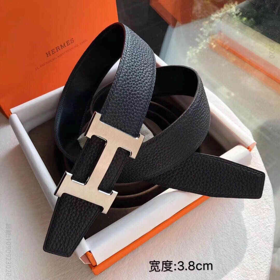 Hermes爱马仕 男士双面皮腰带38mm搭配H金色/银色金属焊点扣
