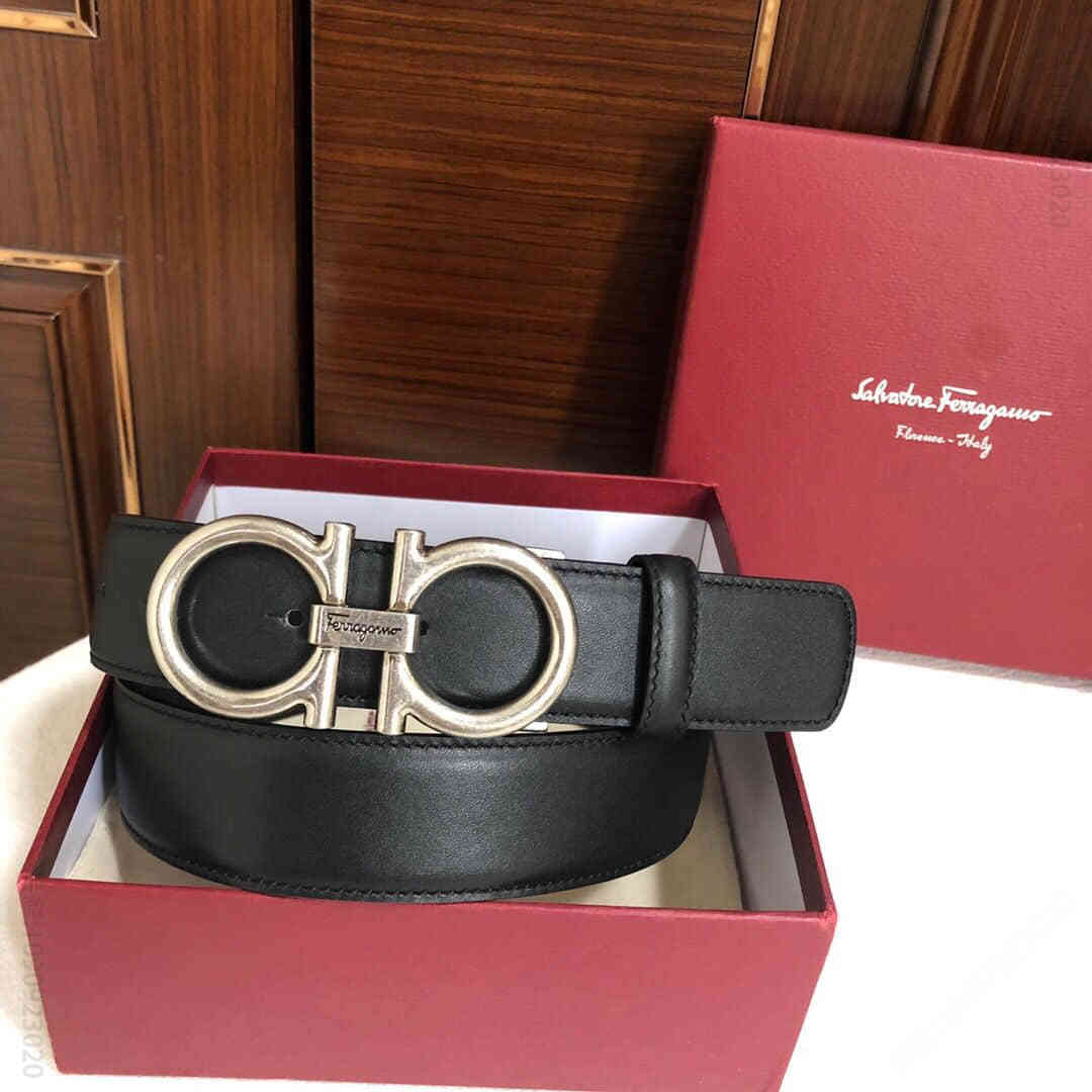 Ferragamo菲拉格慕男款Vintage复古双圈金属扣，进口双面头层牛皮腰带35mm。