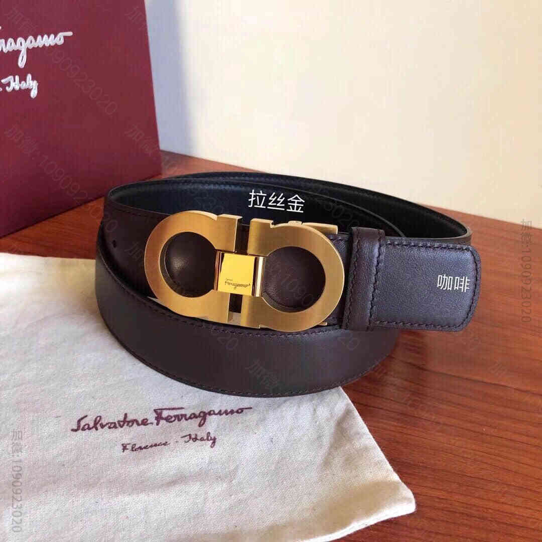 菲拉格慕男士牛皮黑色黑棕色双面可用经典永恒专柜版型板扣腰带3.5cm