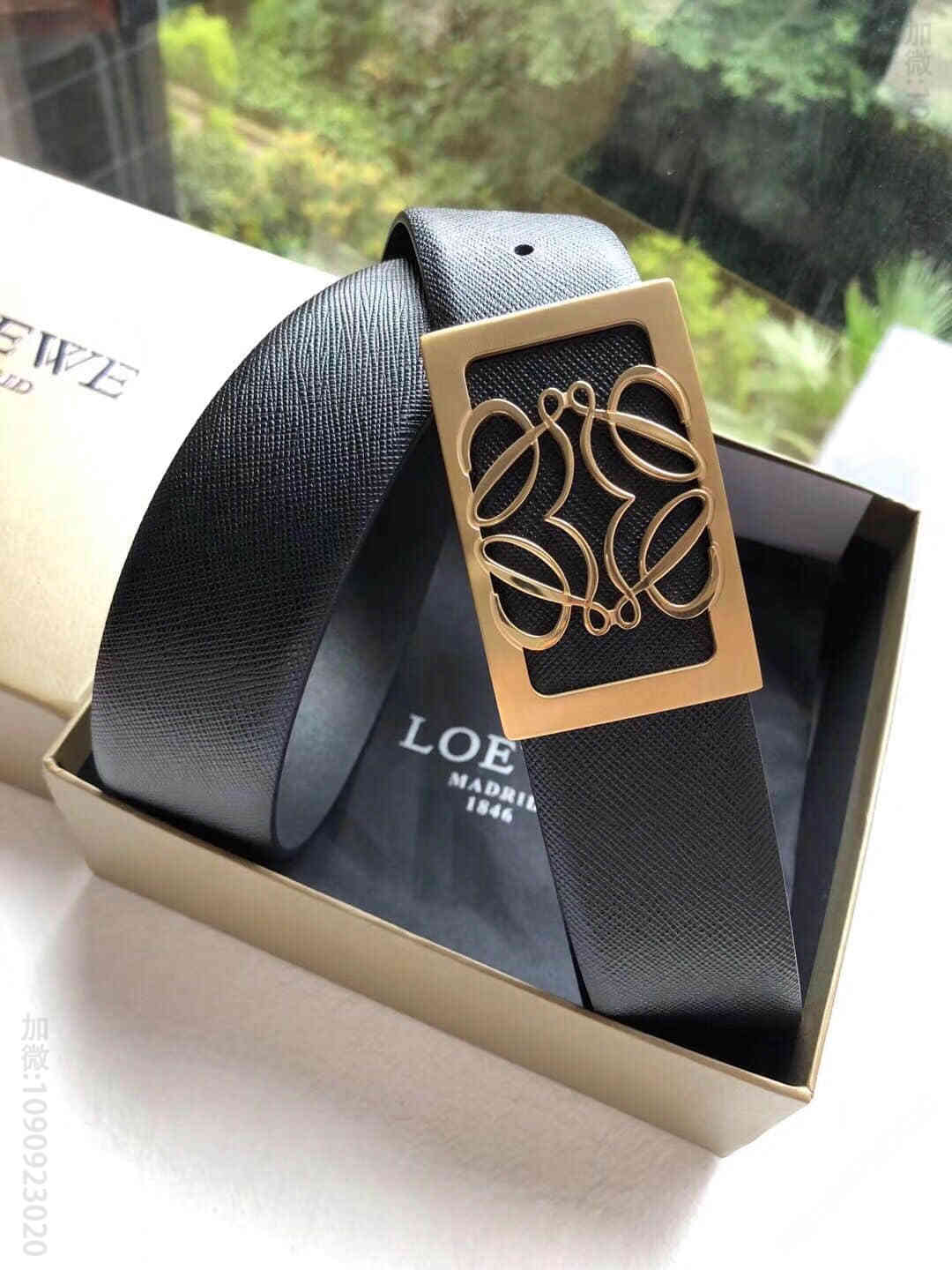 LOEWE罗意威 精钢标志内穿金属扣搭配头层牛皮十字纹理3.8cm腰带