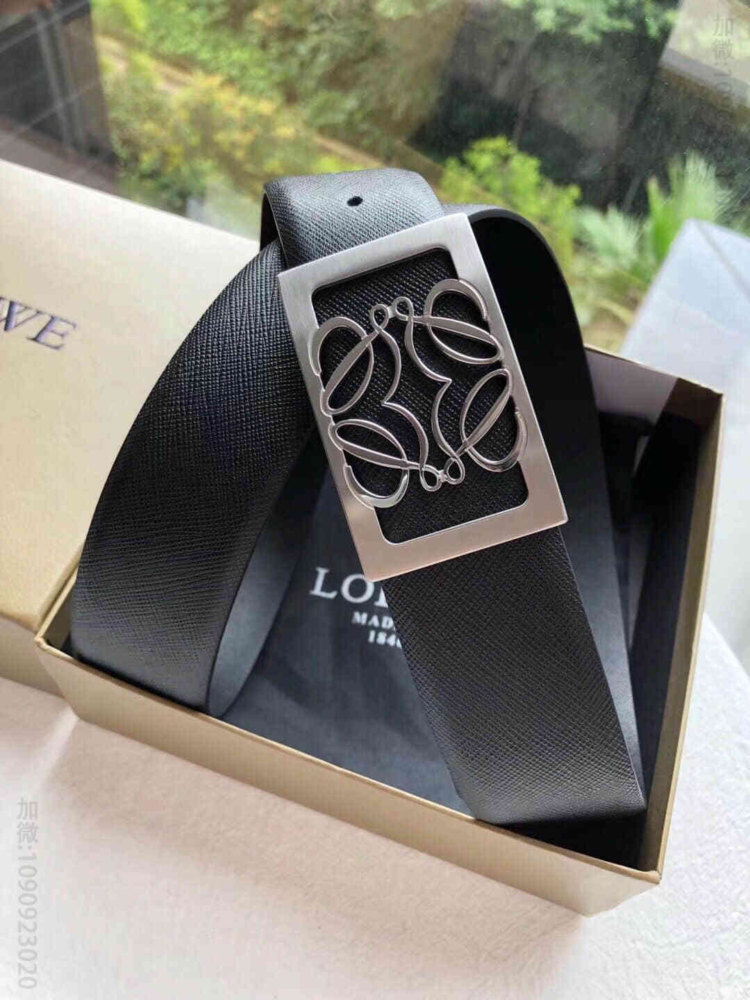 LOEWE罗意威 精钢标志内穿金属扣搭配头层牛皮十字纹理3.8cm腰带