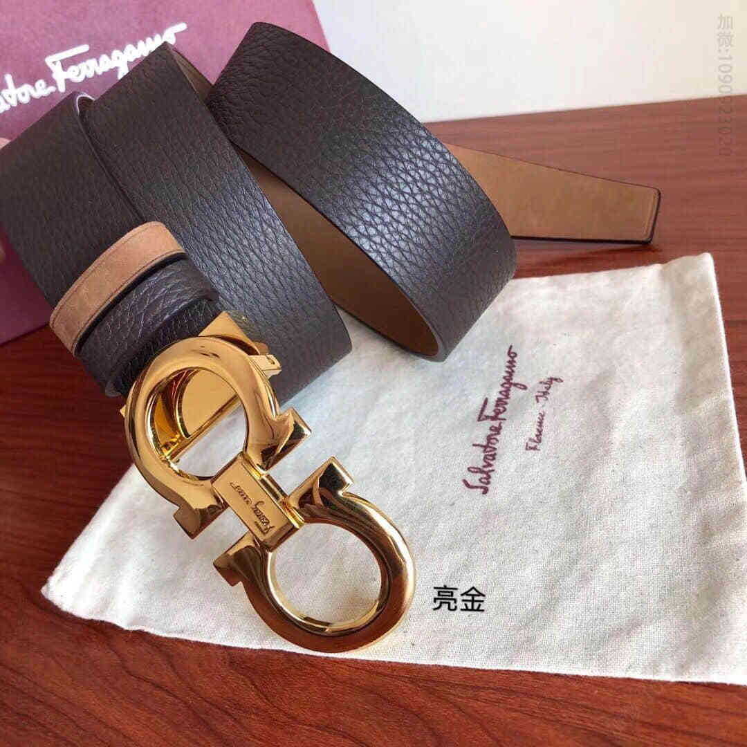 SalvatoreFerragamo菲拉格慕男士3.5cm精致金属夹扣，头层牛皮甩纹腰带绒面内衬可剪裁