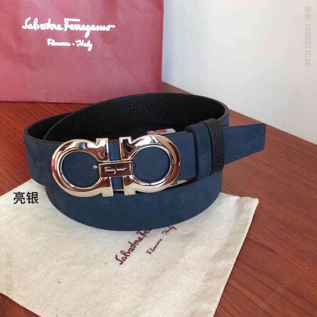 SalvatoreFerragamo菲拉格慕男士3.5cm精致金属夹扣，头层牛皮甩纹腰带绒面内衬可剪裁