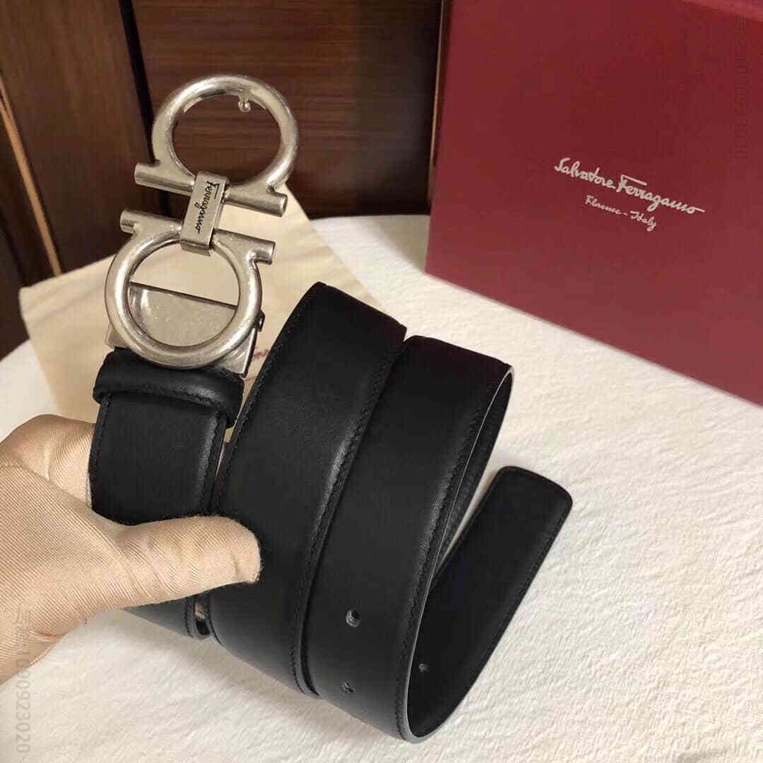 Ferragamo菲拉格慕男款Vintage复古双圈金属扣，进口双面头层牛皮腰带35mm