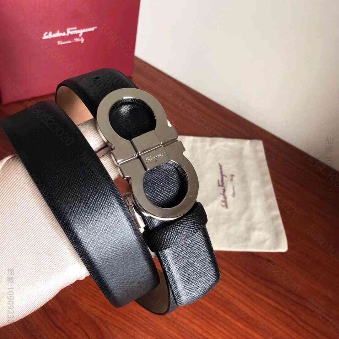 SalvatoreFerragamo菲拉格慕精品双圈夹扣头层牛皮十字纹理男士...