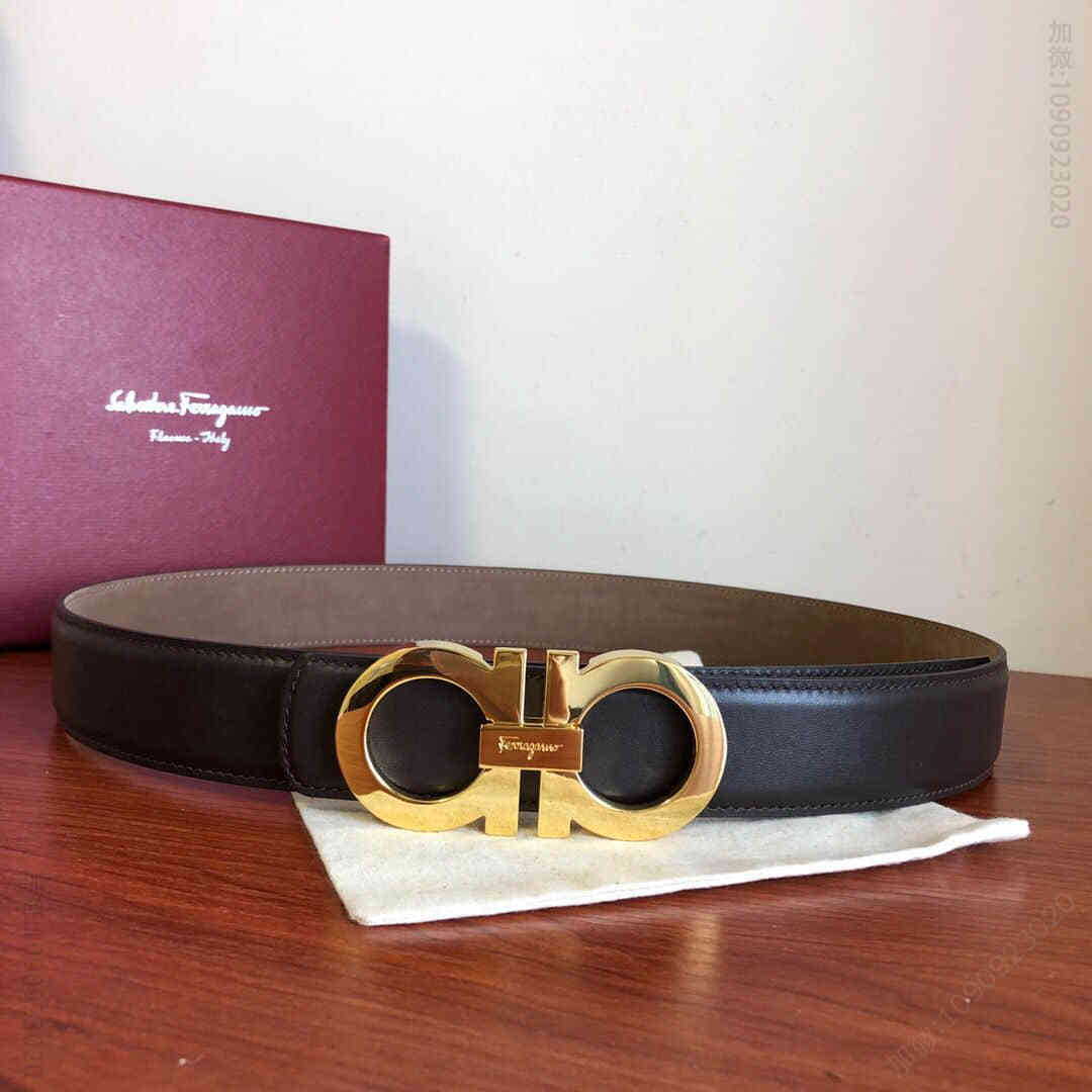 SalvatoreFerragamo菲拉格慕男士3.5cm专柜经典金属挂扣，进口双面头层牛皮腰带