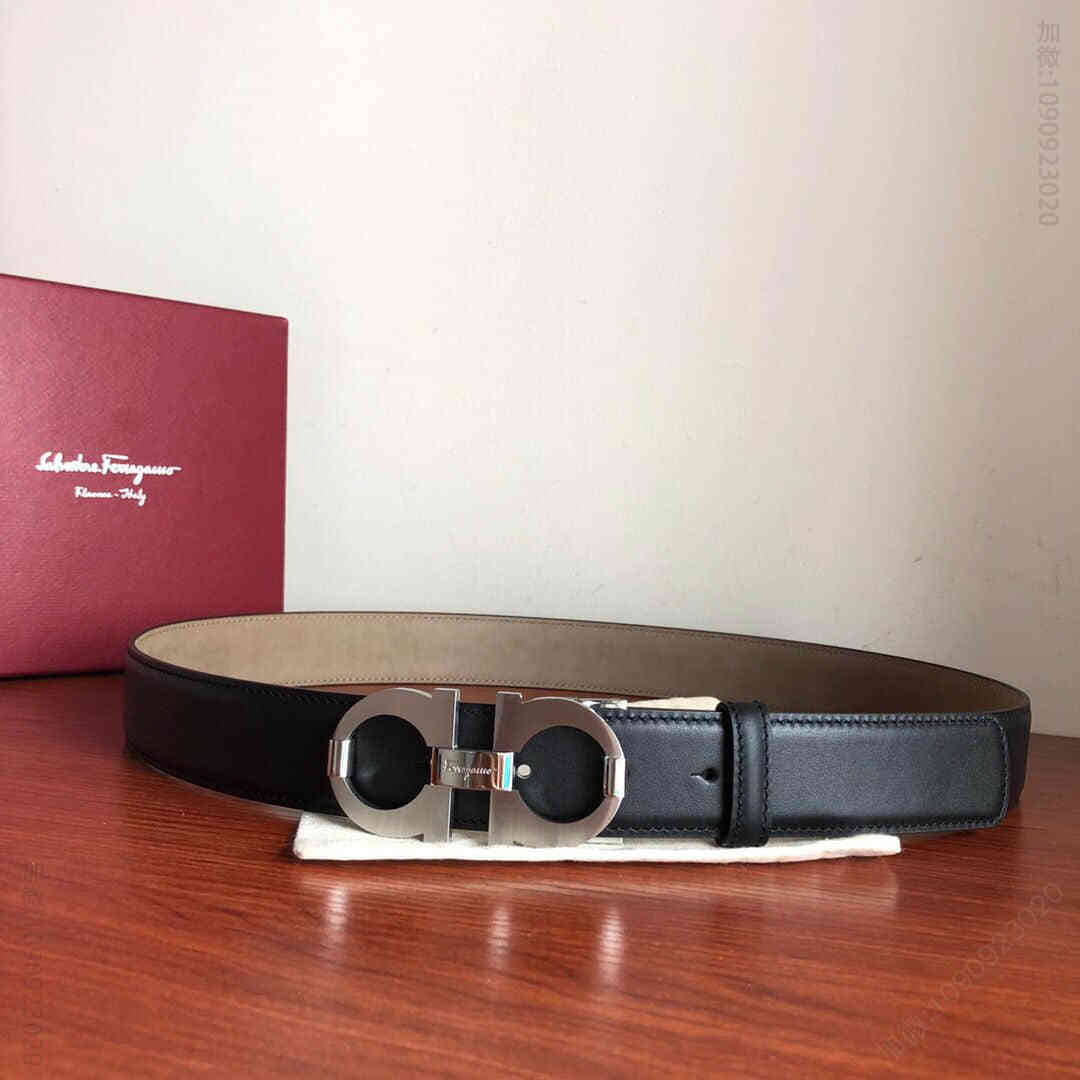 SalvatoreFerragamo菲拉格慕男士3.5精钢金属夹扣，进口双面头层牛皮腰带
