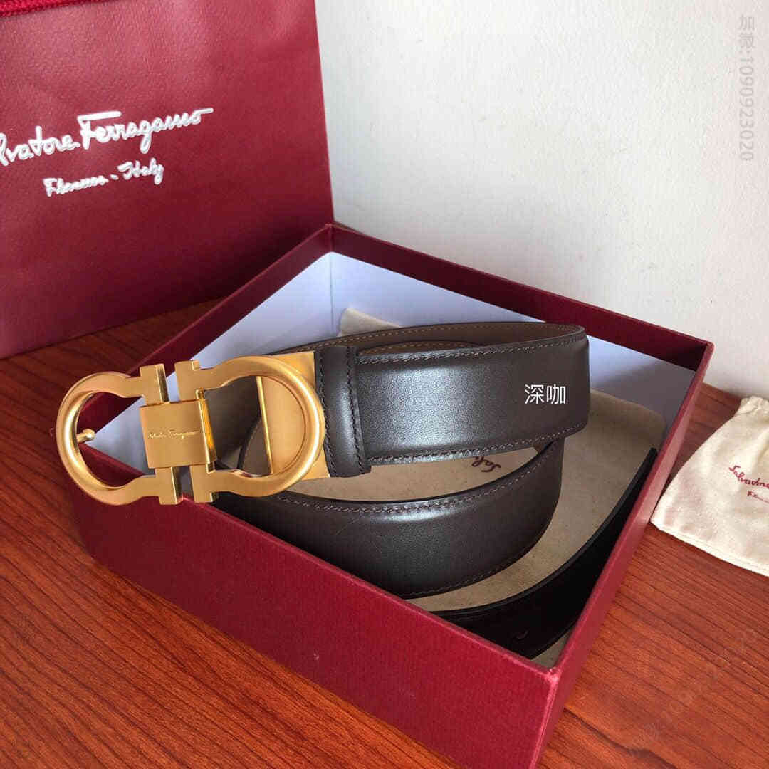 SalvatoreFerragamo菲拉格慕男士3.5cm精致双圈金属夹扣，头层牛皮磨砂内里腰带，可剪裁。