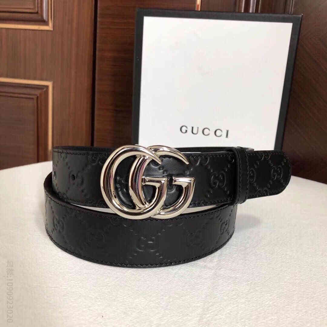 双G旋转金属扣，logo压纹皮带36mm男士腰带
