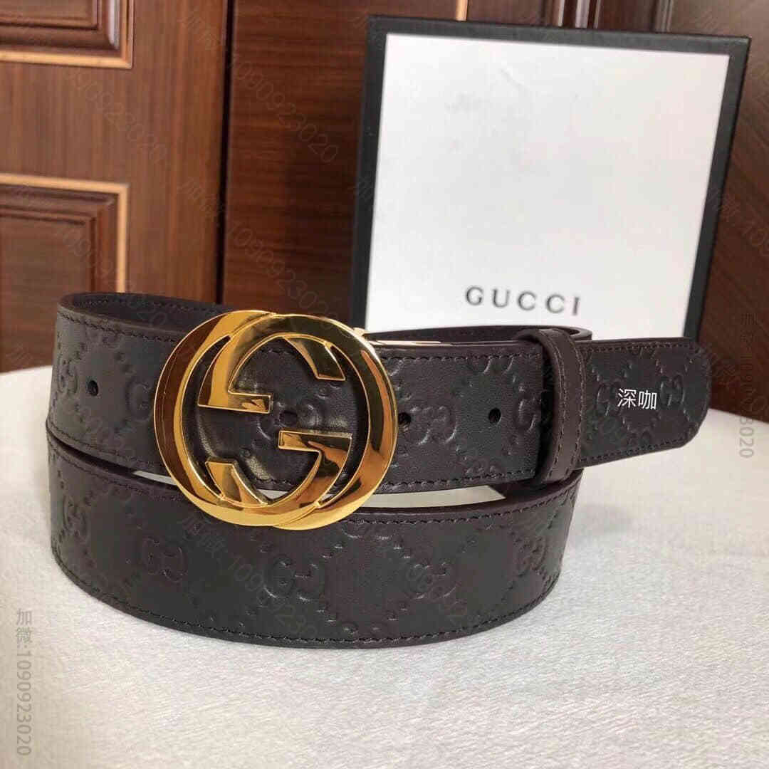 双G旋转金属扣，logo压纹皮带36mm男士腰带