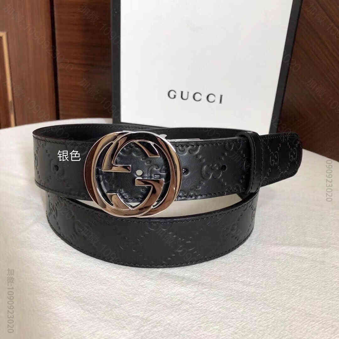 双G旋转金属扣，logo压纹皮带36mm男士腰带
