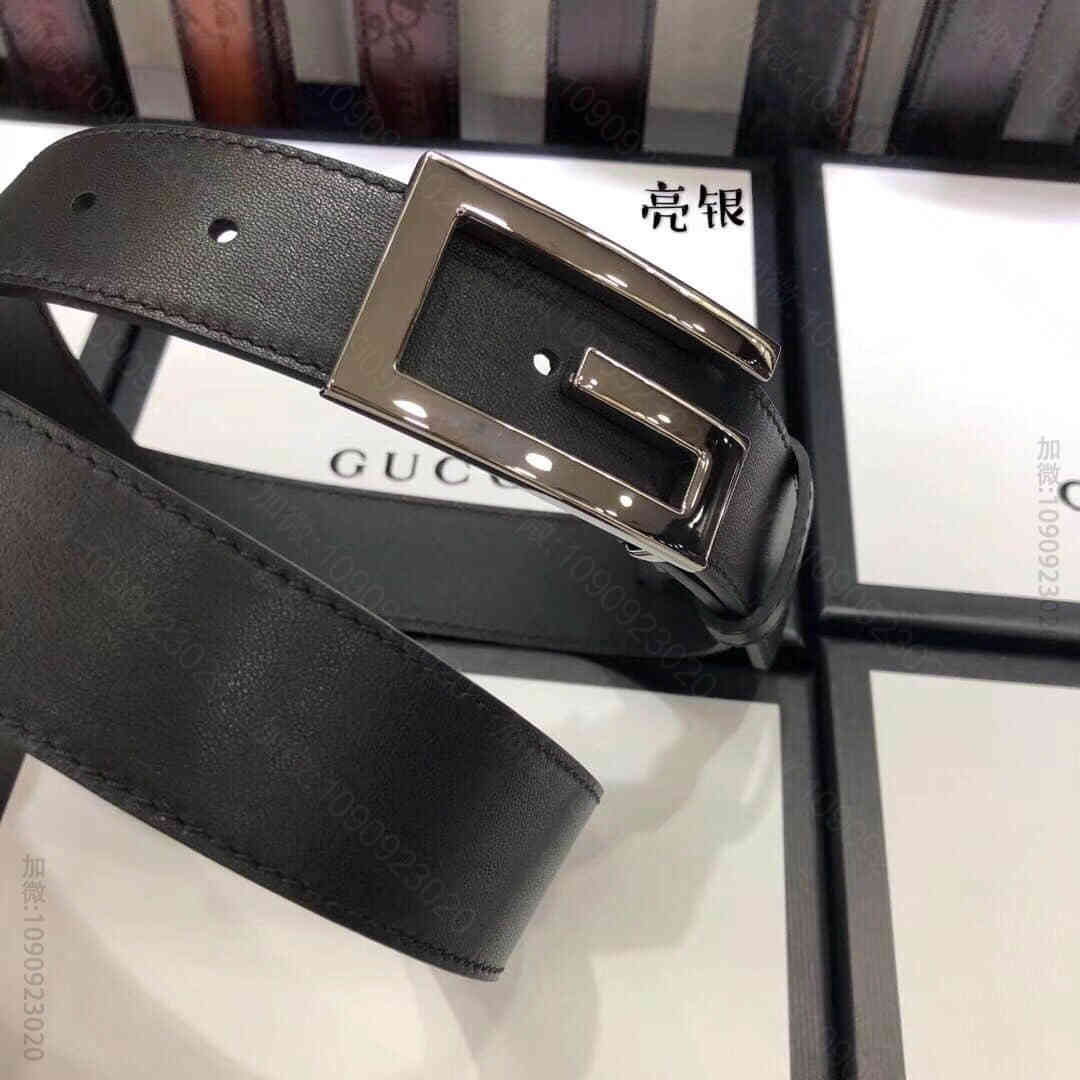 3.5cm男女同款全皮黑色金扣银扣枪扣GG腰带