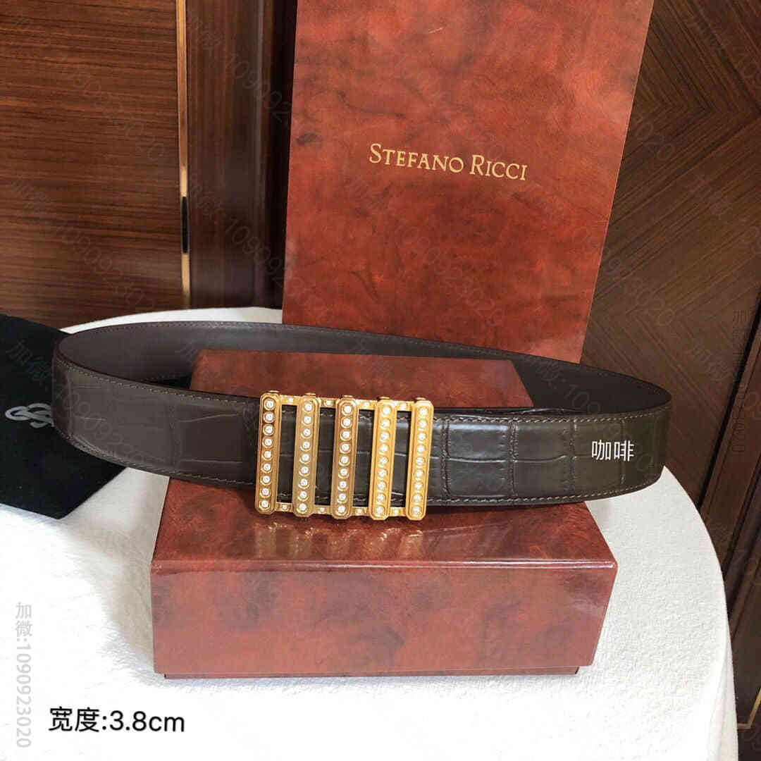 STEFANORICCI史蒂芬.劳尼治精钢手工镶嵌钻内穿金属扣进口头层牛皮精...