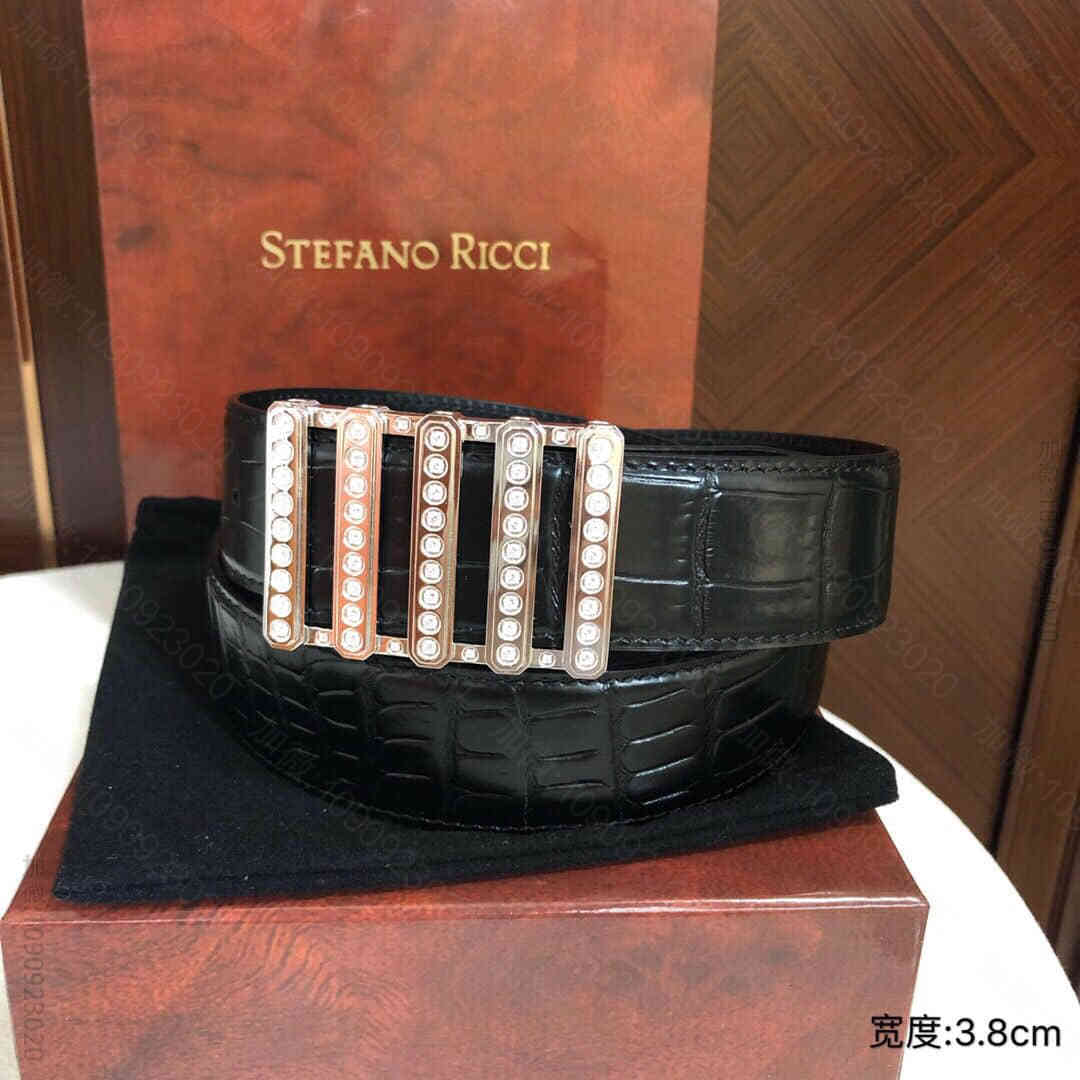 STEFANORICCI史蒂芬.劳尼治精钢手工镶嵌钻内穿金属扣进口头层牛皮精...