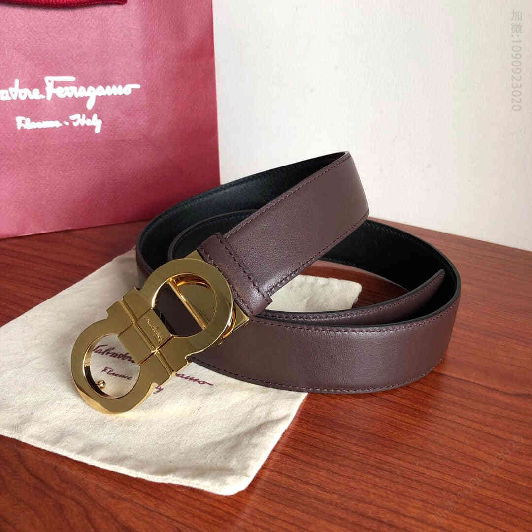 SalvatoreFerragamo菲拉格慕男士3.5cm精致双圈金属夹扣，进口双面头层牛皮腰带，可剪裁