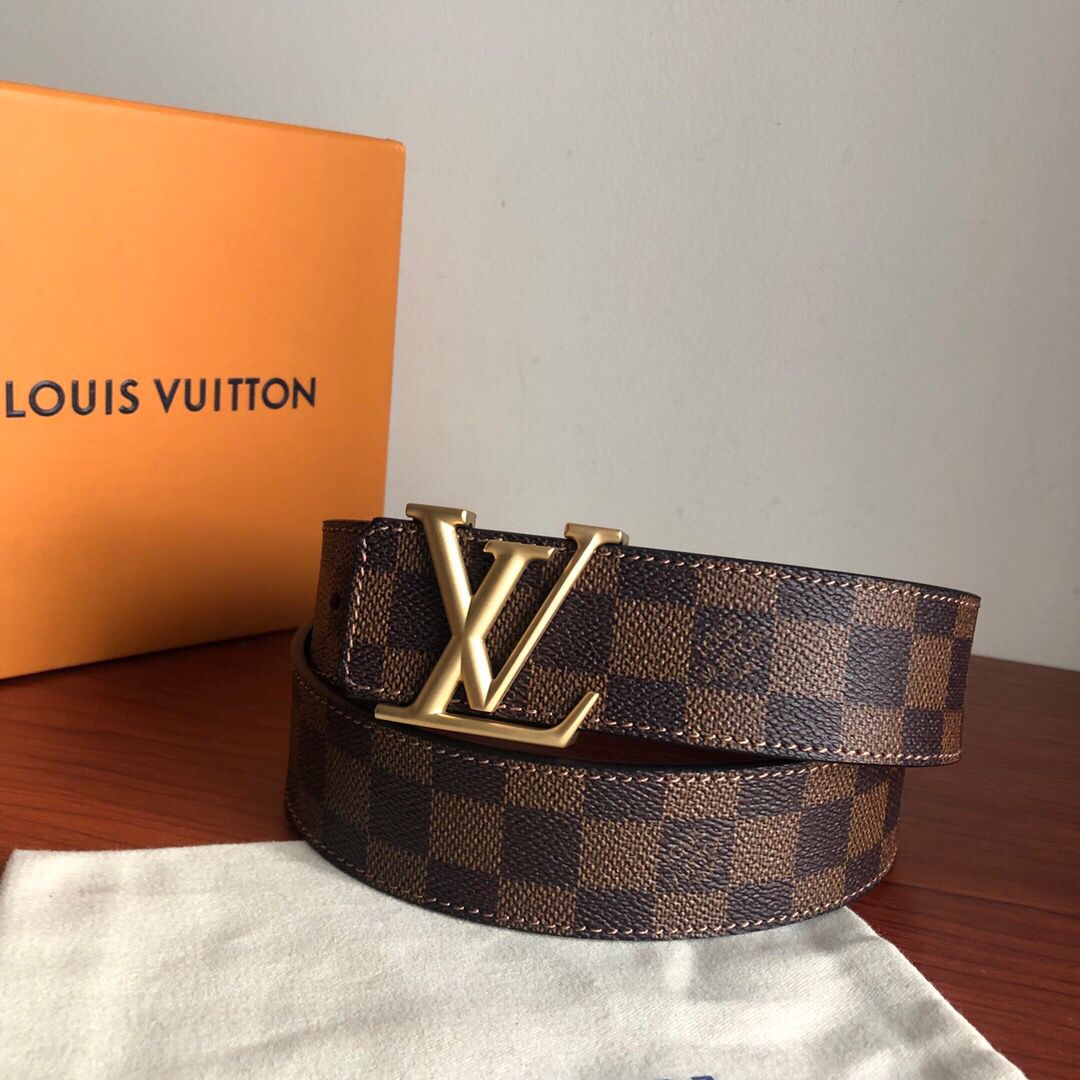 Louis Vuitton路易威登 头层皮底字母珍珠泥棋盘格/老花男士3.8cm腰带