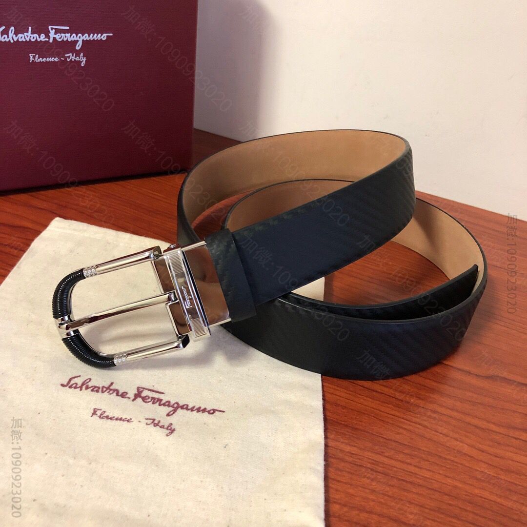 SalvatoreFerragamo菲拉格慕男士3.5cm精致针扣，头层牛皮...