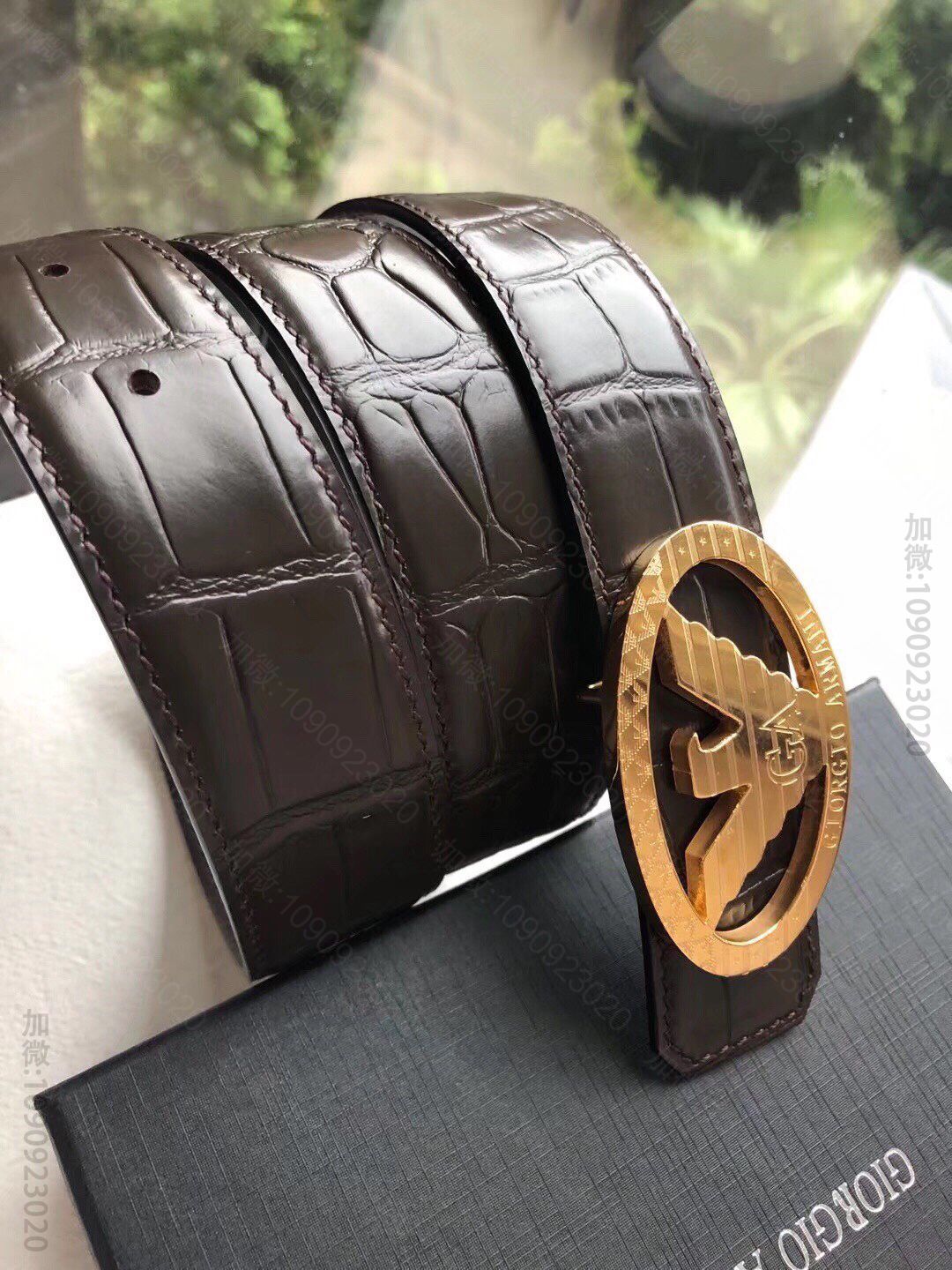 GiorgioArmani阿玛尼(意大利)精钢标志挂扣男士腰带宽度3.5cm