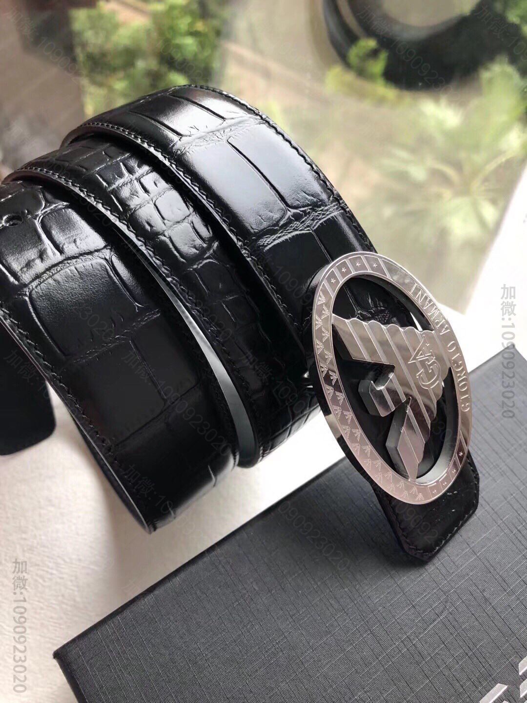 GiorgioArmani阿玛尼(意大利)精钢标志挂扣男士腰带宽度3.5cm