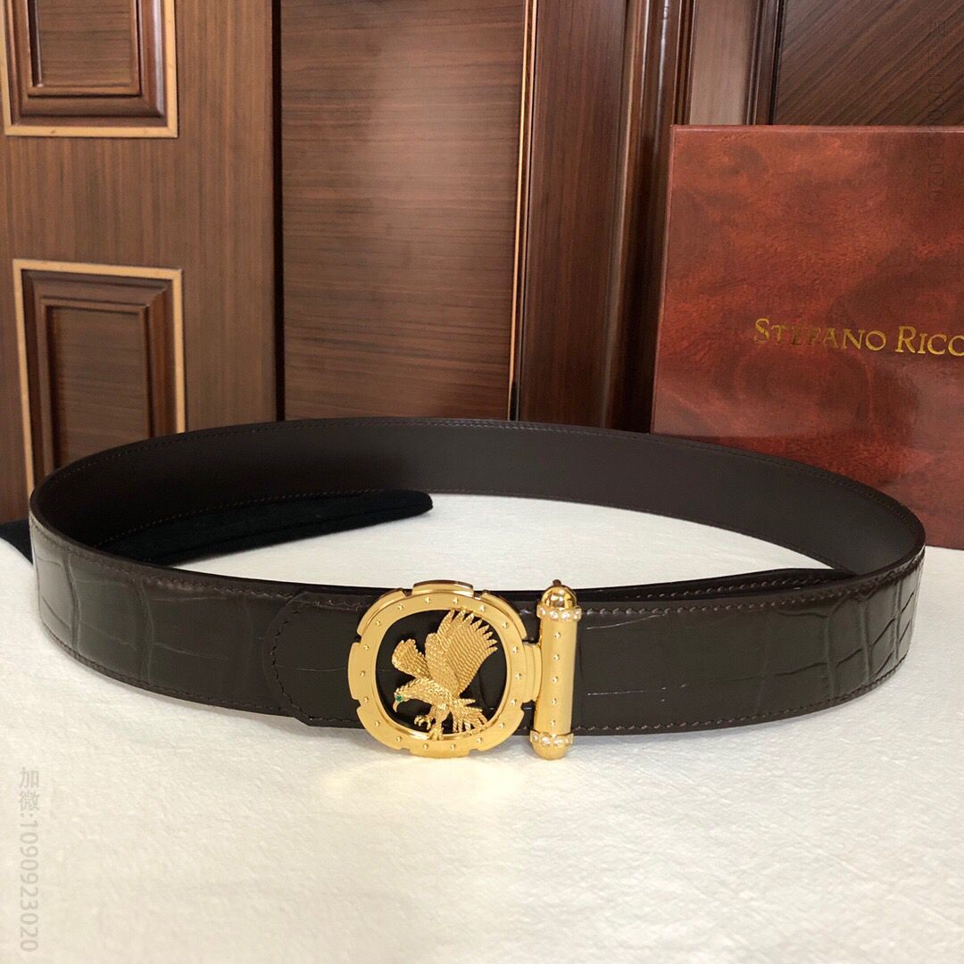 STEFANO RICCI史蒂芬.劳尼治专柜款精钢飞鹰镶嵌钻点缀挂扣3.8cm腰带