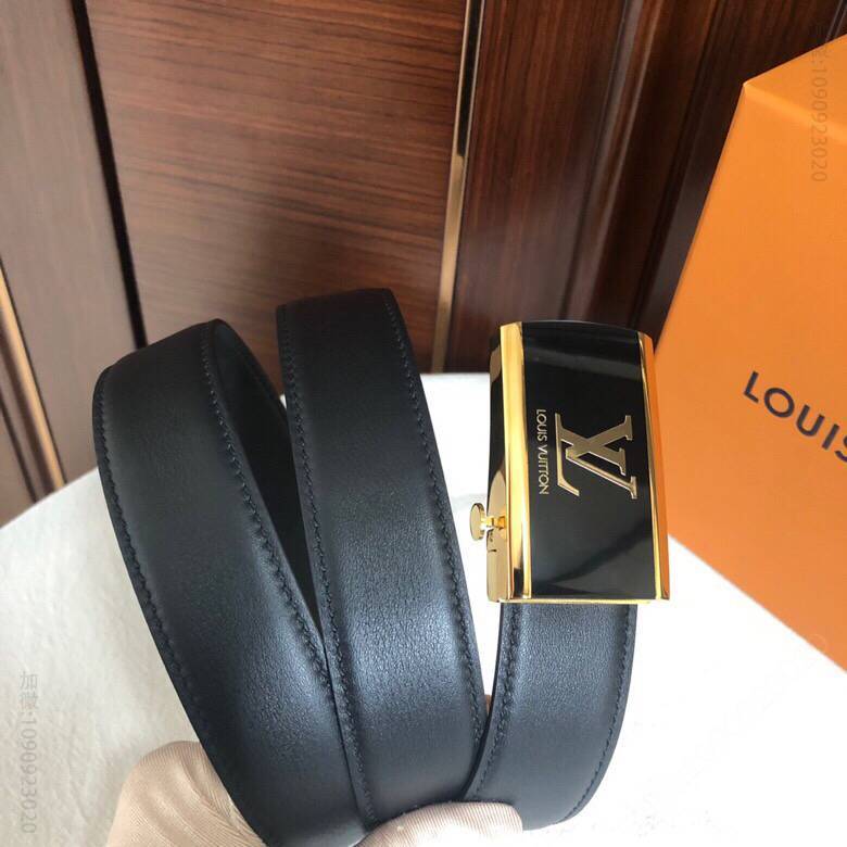 LV路易威登 经典休闲/商务黄铜滴胶树脂工艺自动五金双面进口牛皮腰带