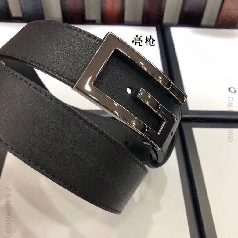 3.5cm男女同款全皮黑色金扣银扣枪扣GG腰带
