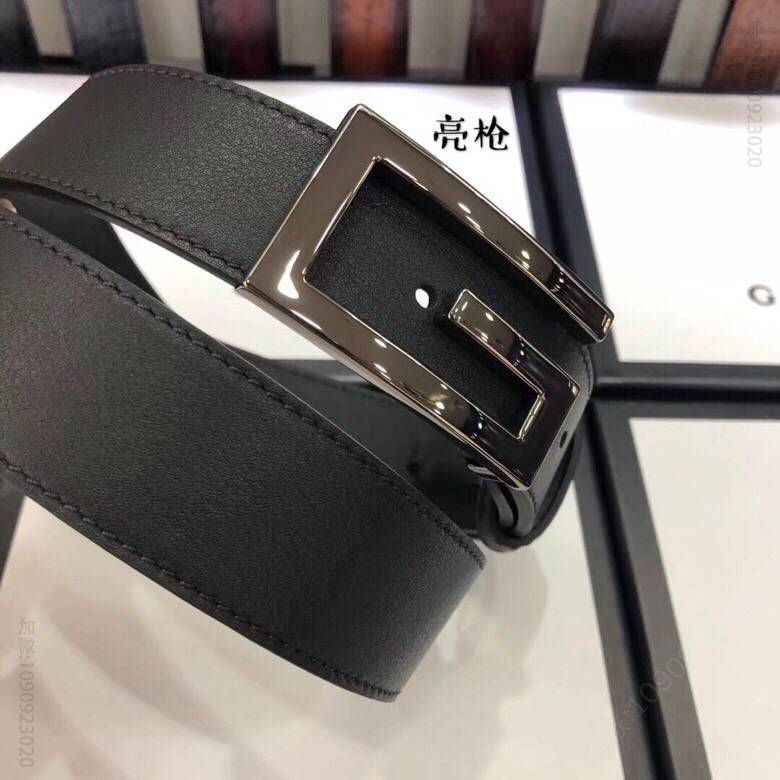 3.5cm男女同款全皮黑色金扣银扣枪扣GG腰带