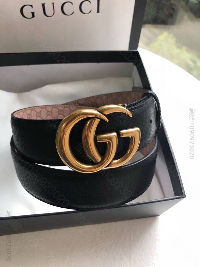 新款3.5cm男女同款全皮黑色复古金扣银扣GG腰带