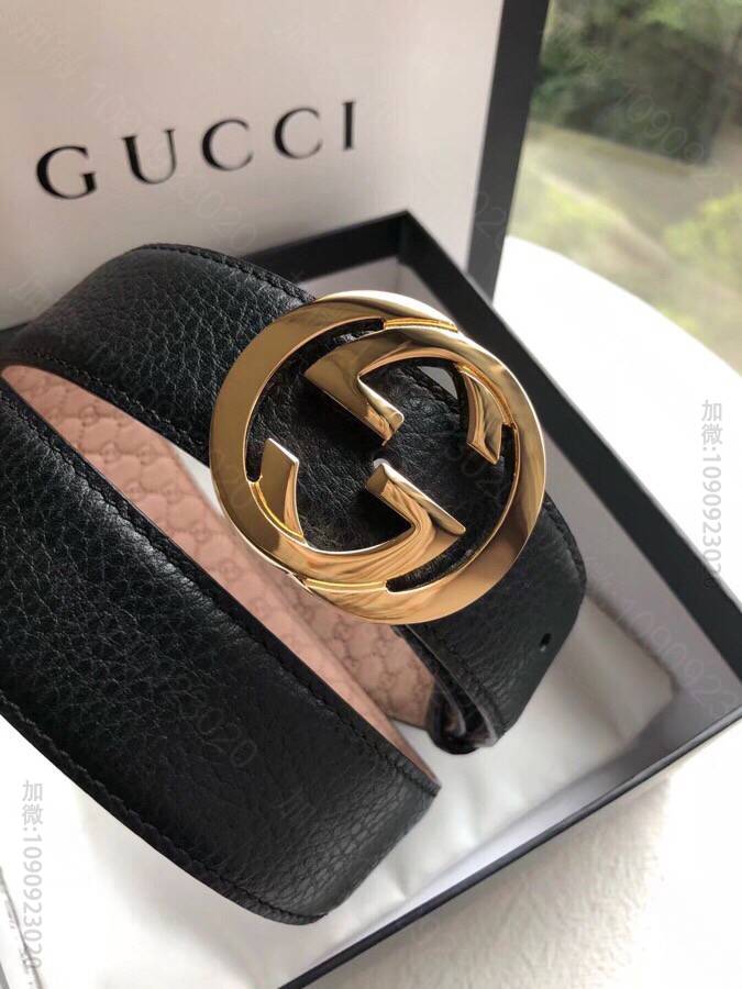 新款3.5cm男女同款全皮黑色复古金扣银扣GG腰带